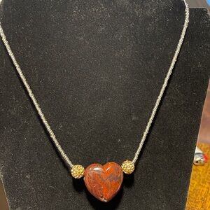 Necklace with Glass Beads & Red Jasper Pendant
